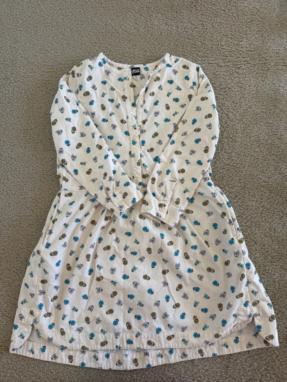 Tea Corduroy Flower Button Up Dress